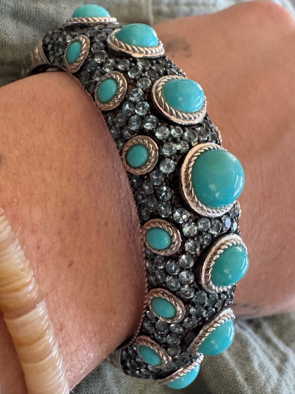 Judith Ripka Turquoise, blue topaz and Sterling silver Cabochon Cuff Bracelet - Picture 16 of 16
